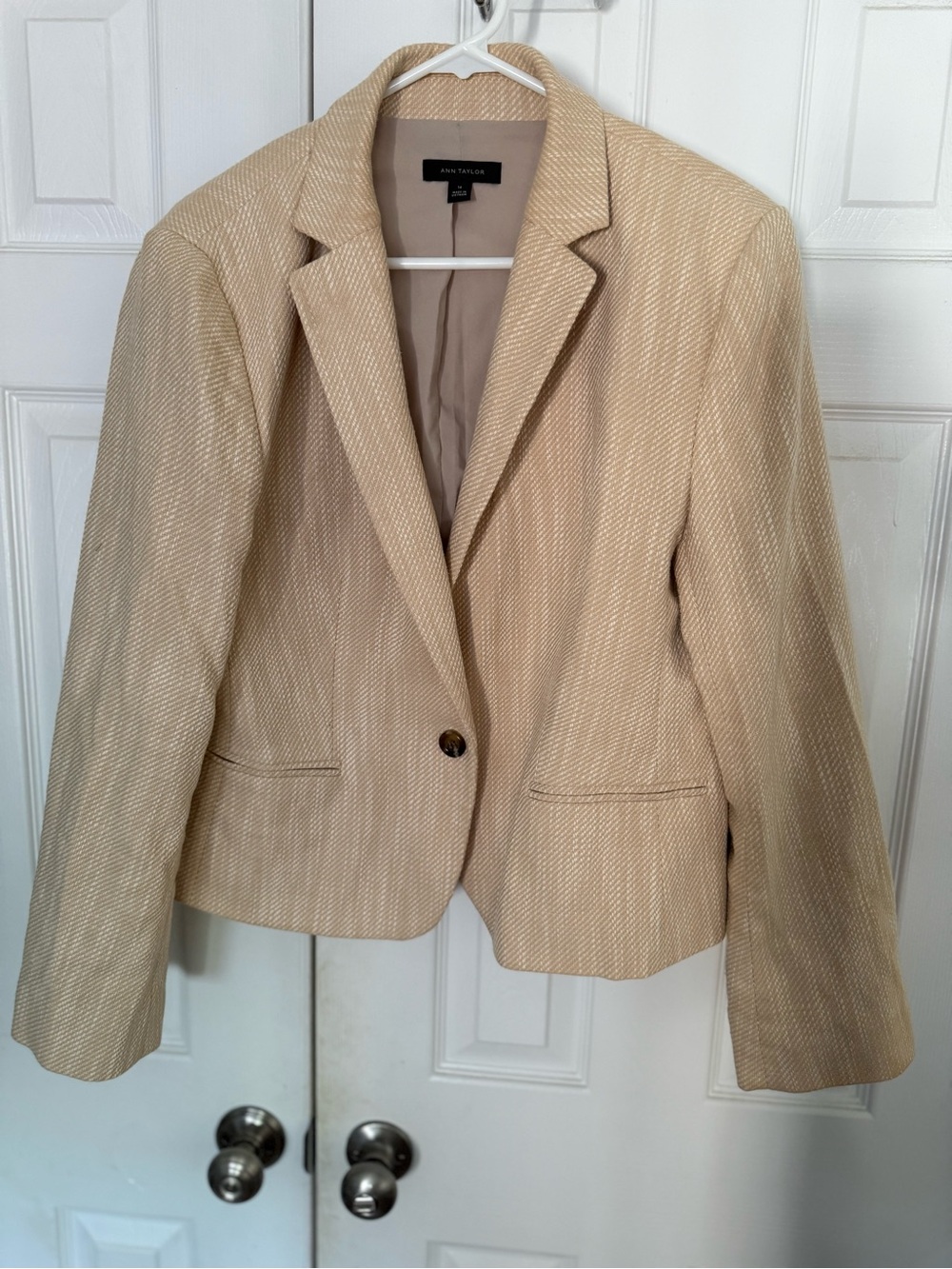 Ann Taylor Beige Textured Single-Button Blazer